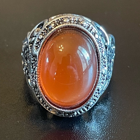 Jewelry - Vintage Silver Ring with Orange Gemstone
